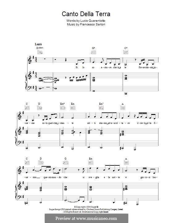 Canto della terra: para voz e piano ou guitarra (Andrea Bocelli) by Francesco Sartori