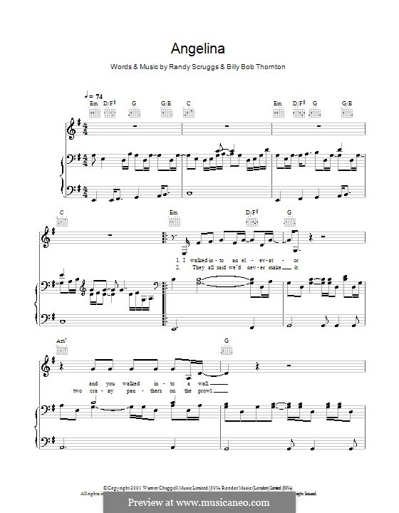 Angelina: Para vocais e piano (ou Guitarra) by Billy Bob Thornton, Randy Scruggs