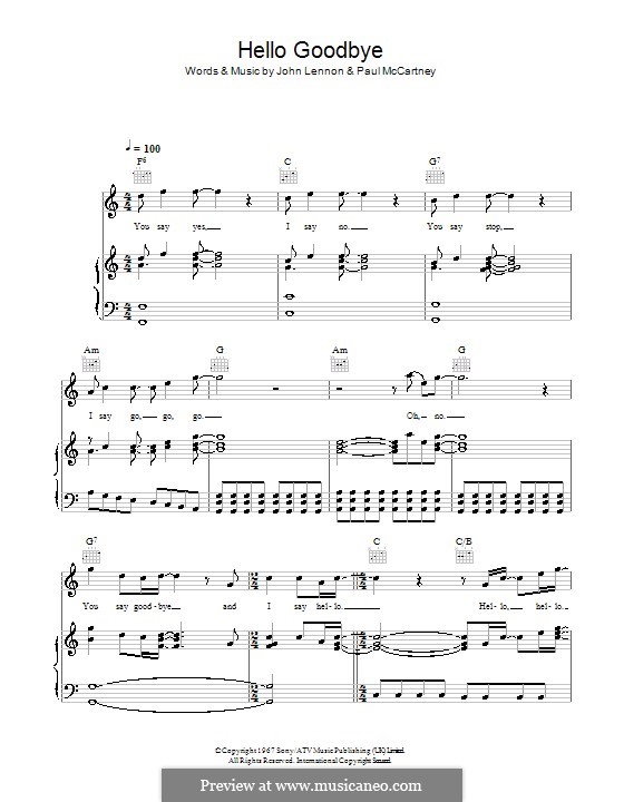 Hello, Goodbye (The Beatles): Para voz e piano ou guitarra (Glee Cast) by John Lennon, Paul McCartney