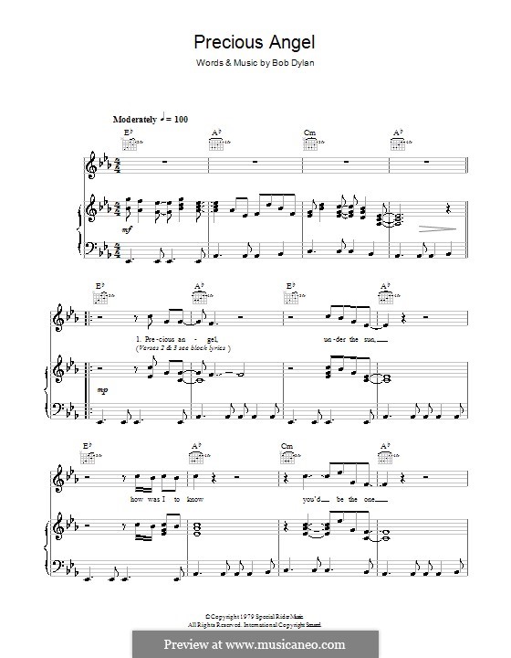Precious Angel: Para vocais e piano (ou Guitarra) by Bob Dylan