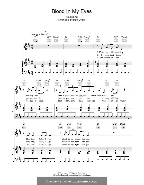 Blood in My Eyes: Para vocais e piano (ou Guitarra) by folklore, Bob Dylan