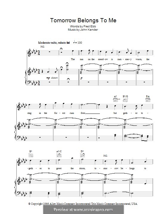 Tomorrow Belongs To Me (from Cabaret): Para vocais e piano (ou Guitarra) by John Kander