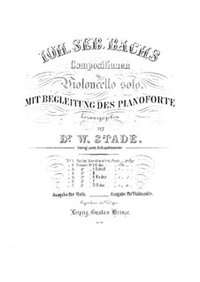 Suite for Cello No.2 in D Minor, BWV 1008: Arrangement for viola and piano – viola part by Johann Sebastian Bach