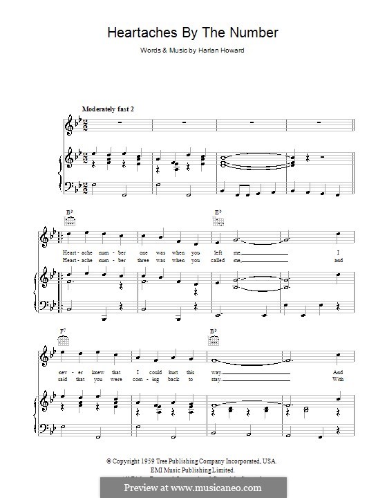 Heartaches By the Number: Para vocais e piano (ou Guitarra) by Harlan Howard