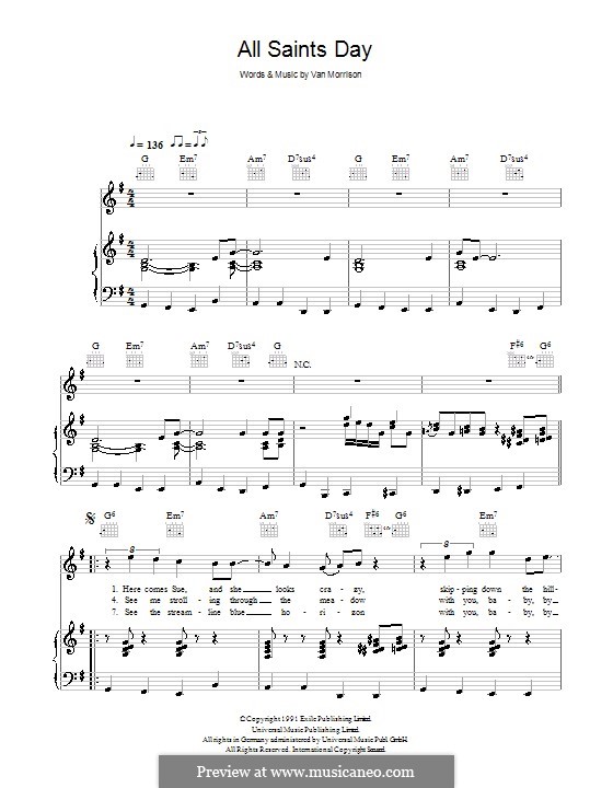 All Saint's Day: Para vocais e piano (ou Guitarra) by Van Morrison