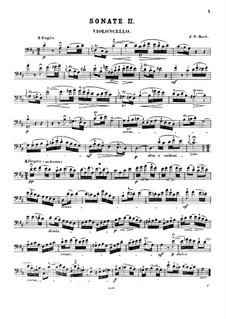 Sonata for Viola da Gamba and Harpsichord No.2 in D Major, BWV 1028: Arrangement for viola da gamba (or cello) and piano – cello part by Johann Sebastian Bach