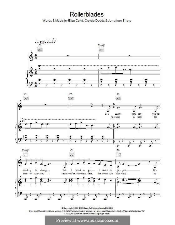 Rollerblades (Eliza Doolittle): Para vocais e piano (ou Guitarra) by Craigie Dodds, Eliza Caird, Jonathan Sharp