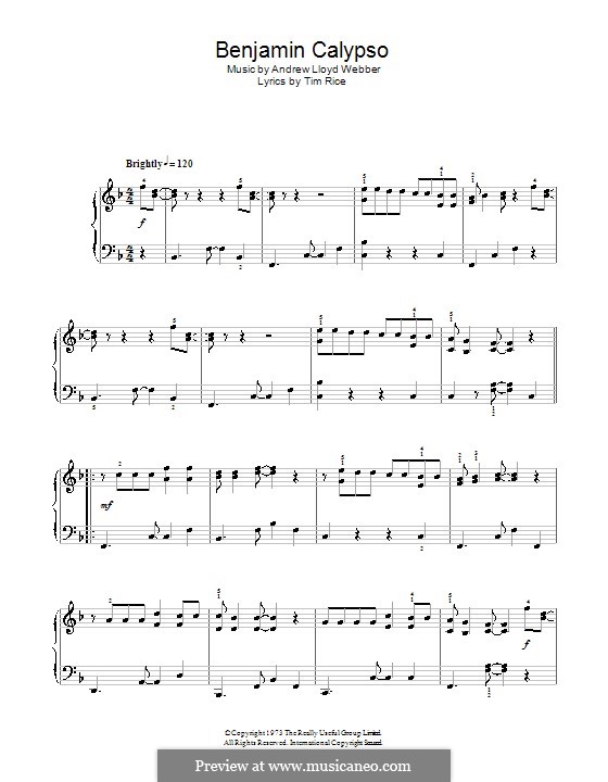 Benjamin Calypso: Facil para o piano by Andrew Lloyd Webber