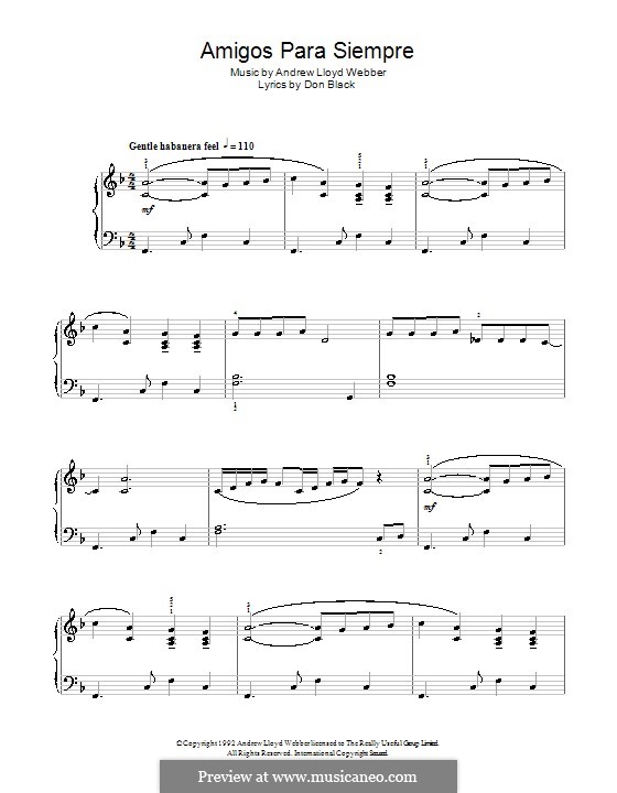 Amigos Para Siempre (Friends for Life): Facil para o piano by Andrew Lloyd Webber