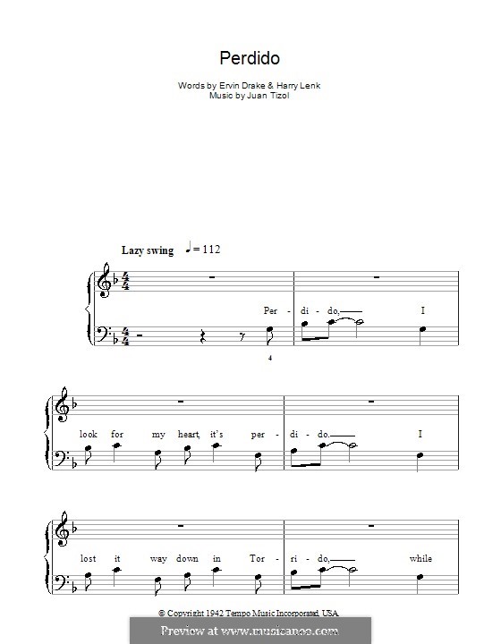 Perdido (Duke Ellington): Facil para o piano by Juan Tizol