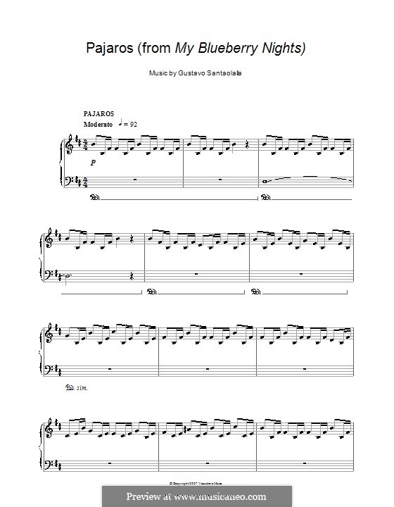 Pajaros (from My Blueberry Nights): Para Piano by Gustavo Santaolalla