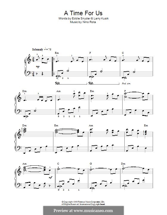 A Time for Us (Love Theme from Romeo and Juliet): Facil para o piano by Nino Rota