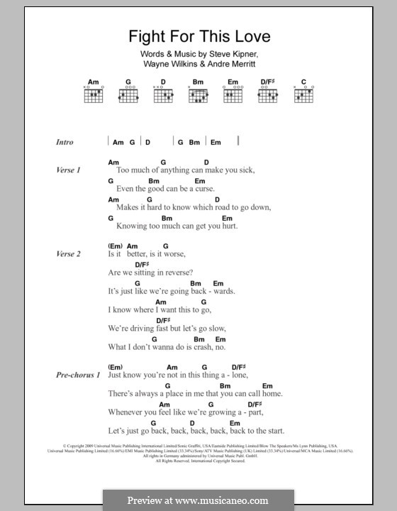 Fight for This Love (Cheryl Cole): Letras e Acordes by Andre Merritt, Stephen Alan Kipner, Wayne Wilkins