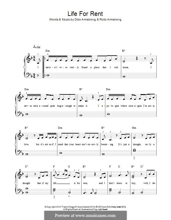 Life for Rent (Dido): Facil para o piano by Dido Armstrong, Rollo Armstrong