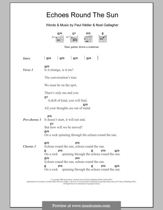 Echoes Round the Sun: Letras e Acordes by Noel Gallagher, Paul Weller