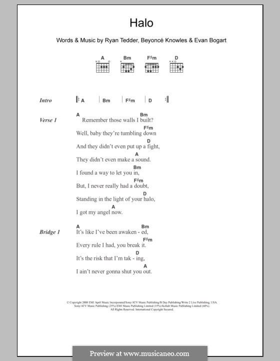 Halo: Letras e Acordes by Beyoncé, Evan Kidd Bogart, Ryan B Tedder