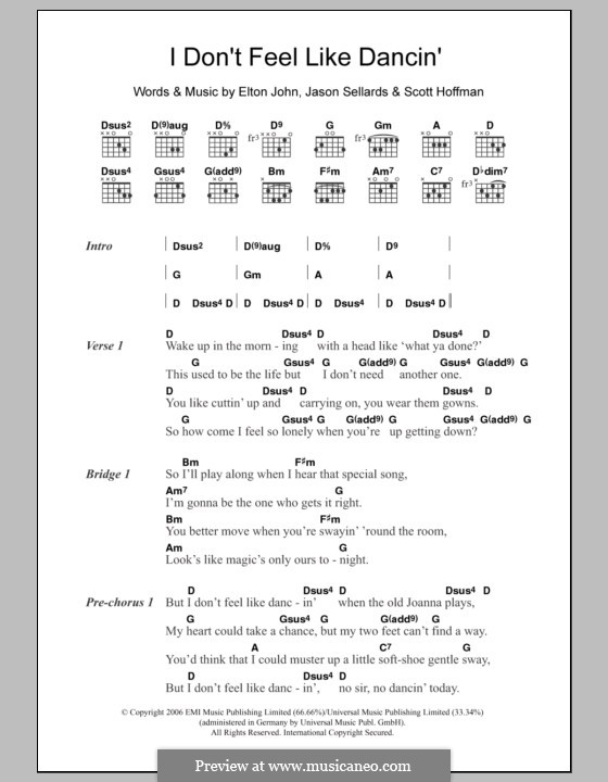I don't Feel Like Dancin' (Scissor Sisters): Letras e Acordes by Elton John, Jason Sellards, Scott Hoffman