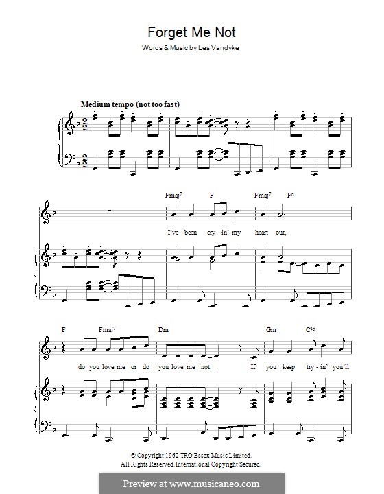 Forget Me Not (Eden Kane): Para vocais e piano (ou Guitarra) by Les Vandyke