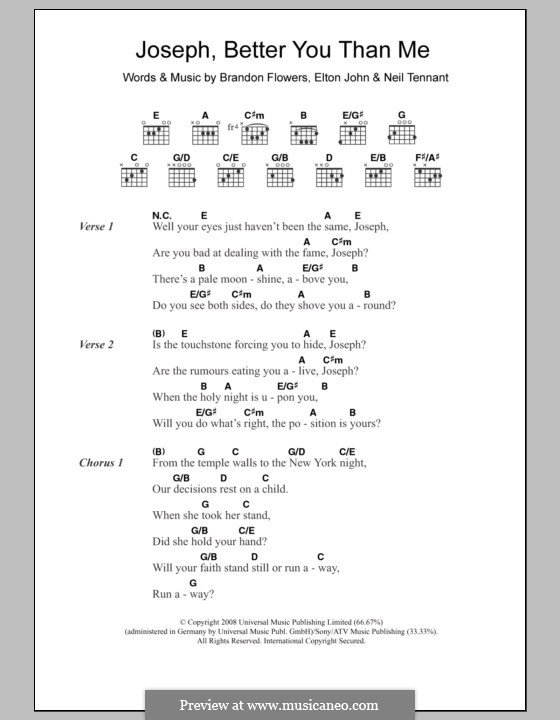 Joseph, Better You than Me (The Killers): Letras e Acordes by Brandon Flowers, Elton John, Neil Tennant