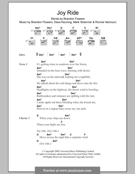 Joy Ride (The Killers): Letras e Acordes by Brandon Flowers, Dave Keuning, Mark Stoermer, Ronnie Vannucci