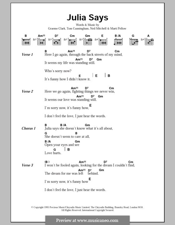 Julia Says (Wet Wet Wet): Letras e Acordes by Graeme Clark, Tom Cunningham, Marti Pellow, Neil Mitchell