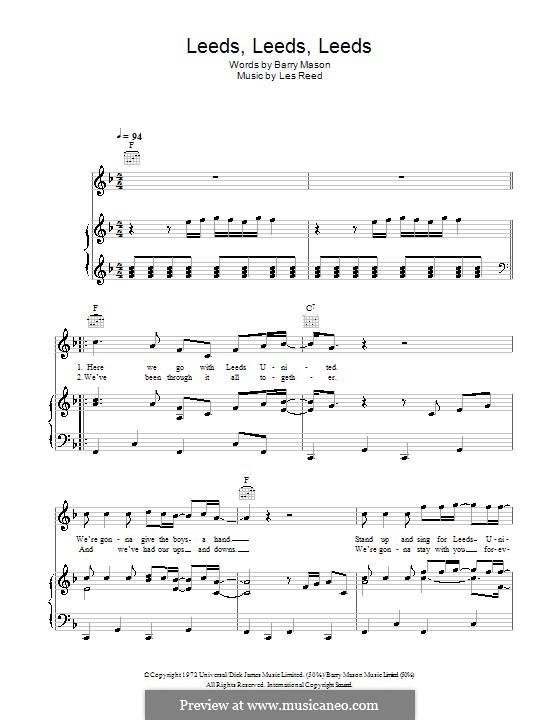 Leeds, Leeds, Leeds (Marching on Together): For voice and piano or guitar (Leeds United Team & Supporters) by Les Reed