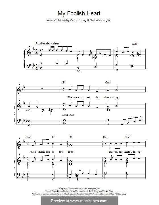 My Foolish Heart: Para vocais e piano (ou Guitarra) by Victor Young