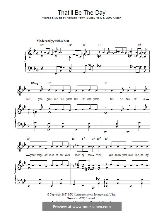 That'll Be the Day: Para vocais e piano (ou Guitarra) by Buddy Holly, Jerry Allison, Norman Petty