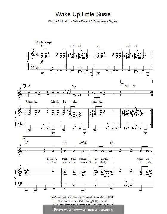Wake Up Little Susie (The Everly Brothers): Para vocais e piano (ou Guitarra) by Boudleaux Bryant, Felice Bryant