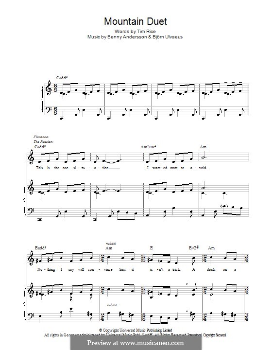 Mountain Duet (from Chess): Para vocais e piano (ou Guitarra) by Benny Andersson, Björn Ulvaeus