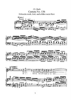 Erforsche mich, Gott, und erfahre mein Herz (Examine Me, God, and Discover My Heart), BWV 136: arranjos para vozes e piano by Johann Sebastian Bach