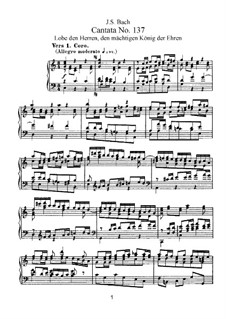 Lobe den Herren, den mächtigen König der Ehren, BWV 137: Partitura piano-vocal by Johann Sebastian Bach