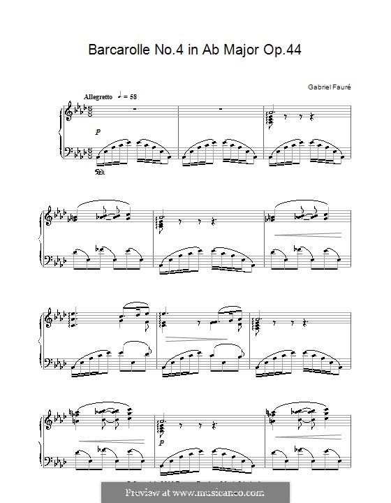 Barcarolle No.4 in A Flat Major, Op.44: para piano (partituras de alta qualidade) by Gabriel Fauré