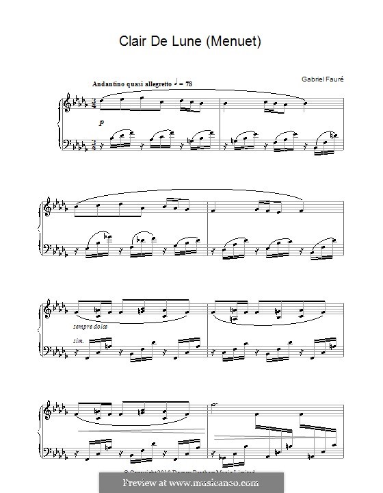 Clair de lune (Menuet): Para Piano by Gabriel Fauré