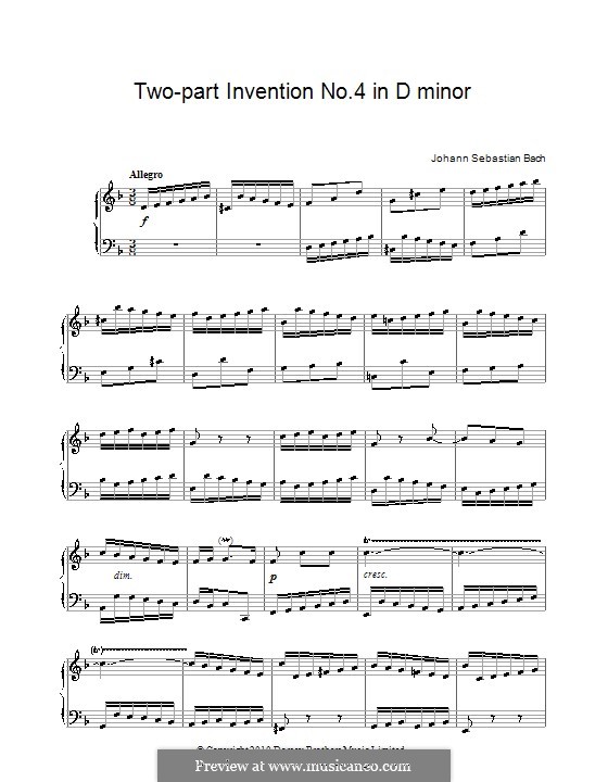 No.4 in D Minor, BWV 775: Para Piano by Johann Sebastian Bach