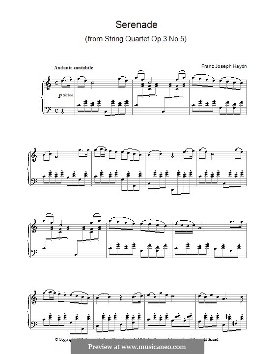 String Quartet in F Major, Hob.III/17 Op.3 No.5: movimento II, versão para piano by Joseph Haydn