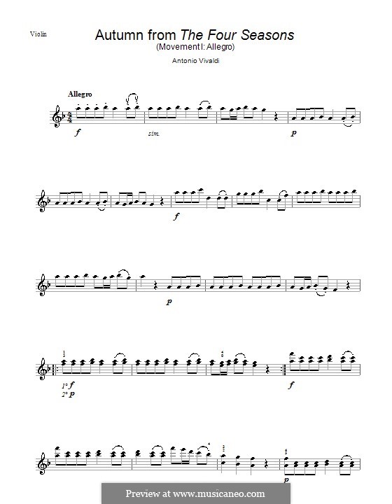 Violin Concerto No.3 in F Major 'L'autunno', RV 293: Movement I. Version for violin by Antonio Vivaldi