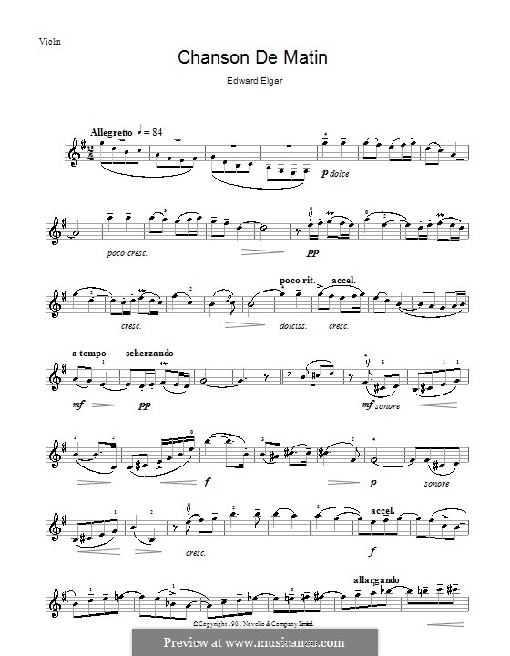 Two Pieces, Op.15: No.2 Chanson de matin, for violin by Edward Elgar