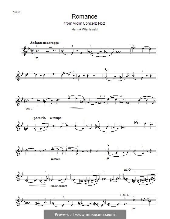 Concerto for Violin and Orchestra No.2, Op.22: Solo part, Movement II by Henryk Wieniawski