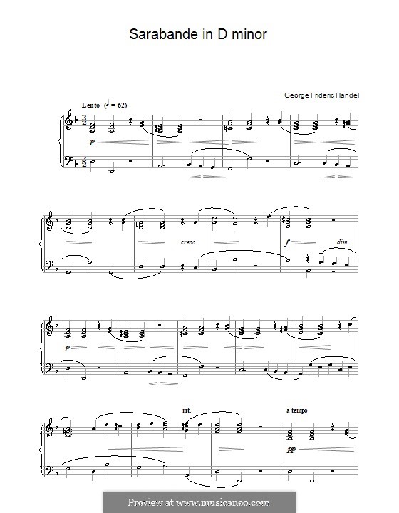 Suite No.4 in D Minor, HWV 437: Sarabande, para piano by Georg Friedrich Händel