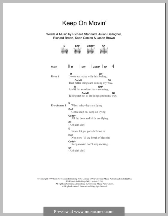 Keep on Movin' (Five): Letras e Acordes by Jason Brown, Julian Gallagher, Richard Breen, Richard Stannard, Sean Conlon