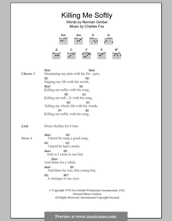 Killing Me Softly with His Song: Lyrics and chords (The Fugees) by Charles Fox