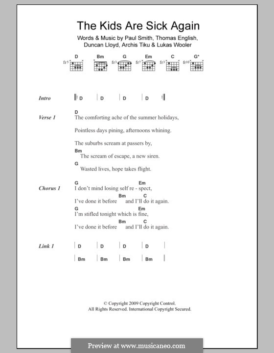 The Kids are Sick Again (Maximo Park): Letras e Acordes by Thomas Dunn English, Archis Tiku, Duncan Lloyd, Lukas Wooler, Paul Smith