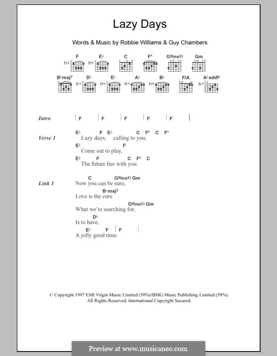 Lazy Days: Letras e Acordes by Guy Chambers, Robbie Williams