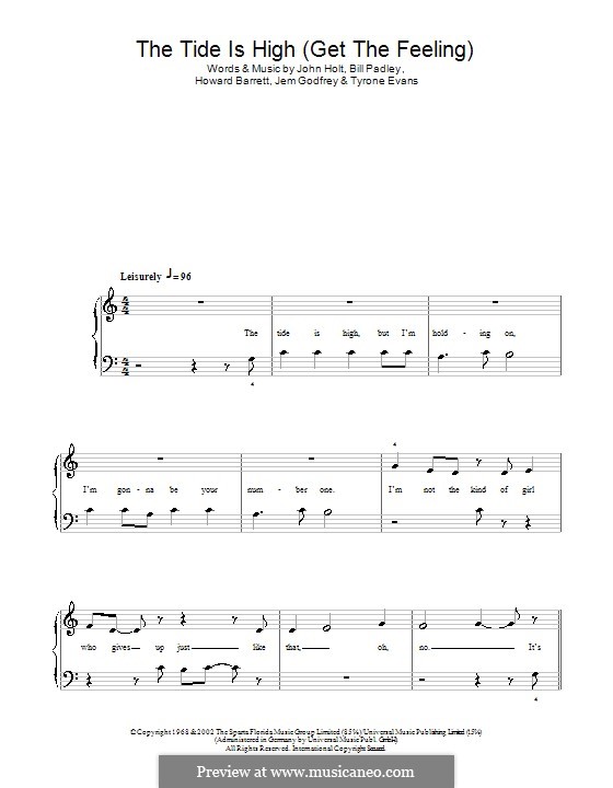 The Tide is High (Get the Feeling): For easy piano (Blondie) by Bill Padley, Howard Barrett, Jeremy Godfrey, John Holt, Tyrone Evans