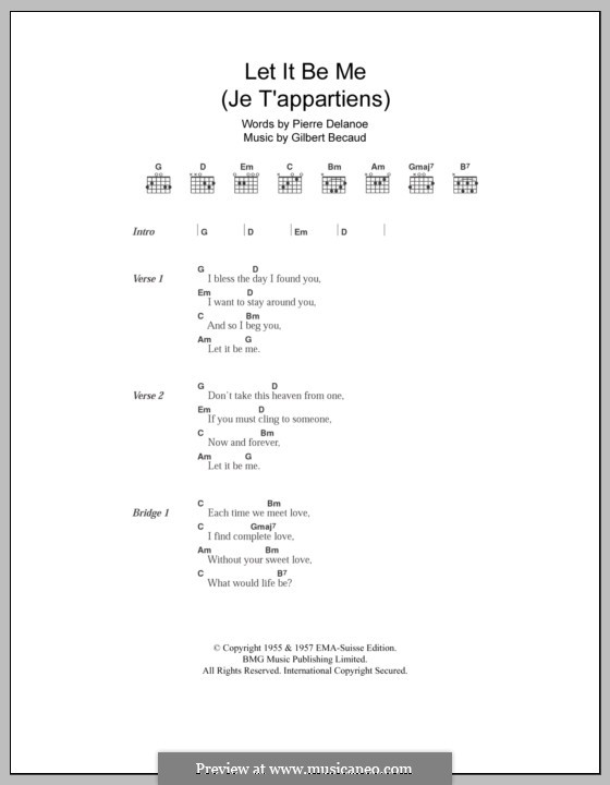 Let It Be Me (Je T'appartiens): Letras e Acordes by Gilbert Becaud, Manny Kurtz, Pierre Delanoe