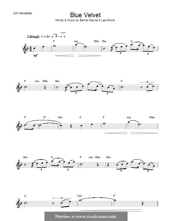 Blue Velvet: para Saxofone Alto by Bernie Wayne, Lee Morris