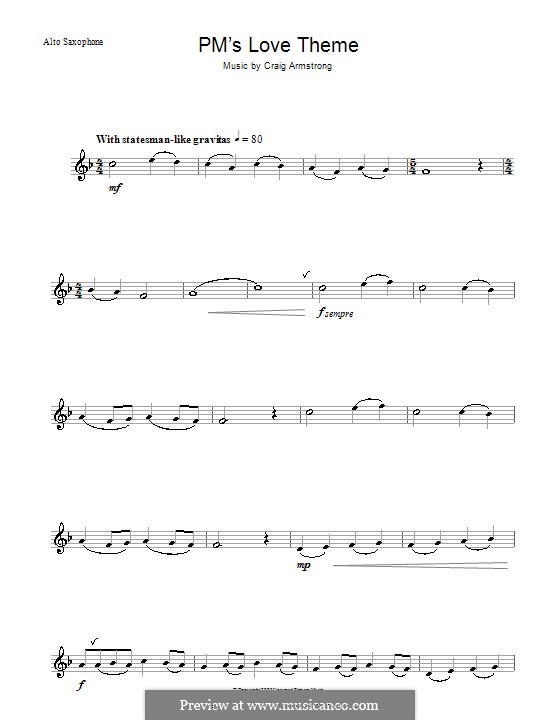 P.M.'s Love Theme (from Love Actually): para Saxofone Alto by Craig Armstrong