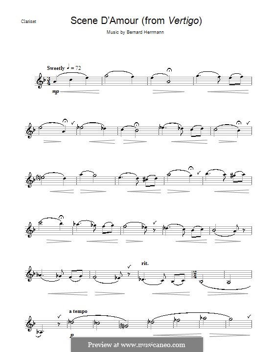 Scene d'Amour (from Vertigo): para clarinete by Bernard Herrmann