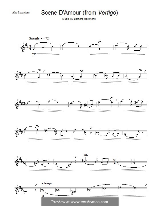 Scene d'Amour (from Vertigo): para Saxofone Alto by Bernard Herrmann